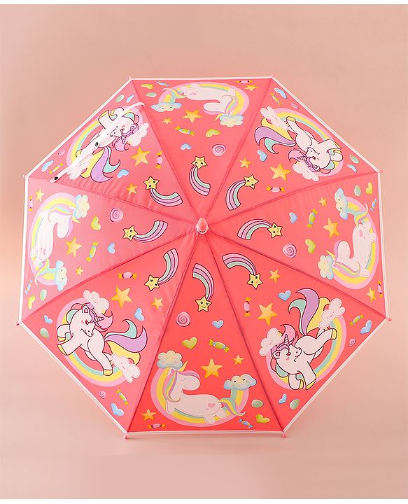Babyhug Free Size Umbrella with Unicorn Print - Light Blue