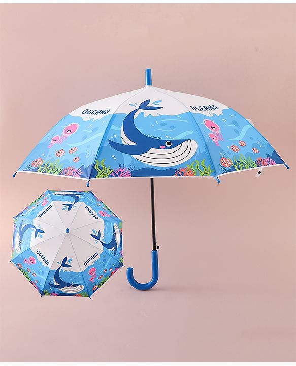Babyhug Free Size Umbrella with Whale Print - Dark Blue