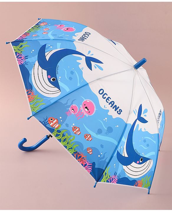 Babyhug Free Size Umbrella with Whale Print - Dark Blue