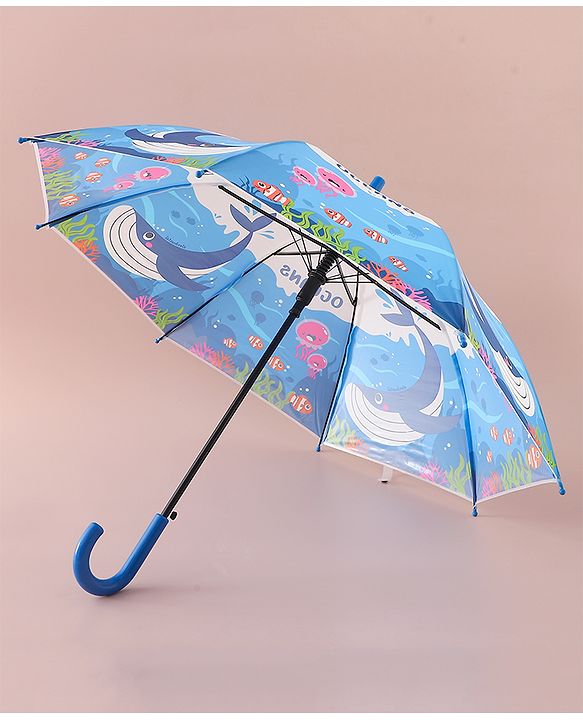 Babyhug Free Size Umbrella with Whale Print - Dark Blue