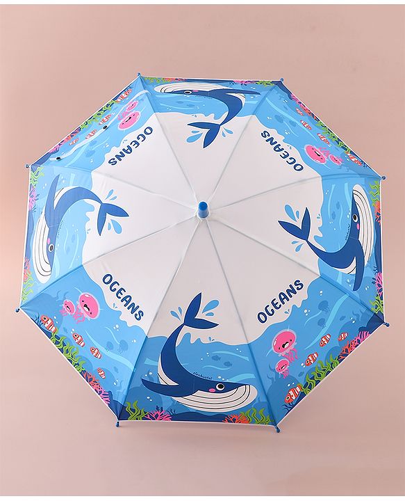 Babyhug Free Size Umbrella with Whale Print - Dark Blue
