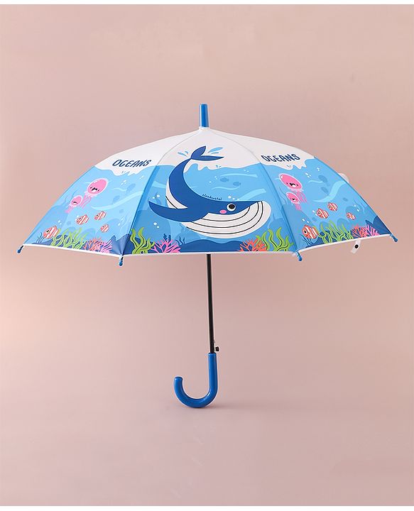 Babyhug Free Size Umbrella with Whale Print - Dark Blue