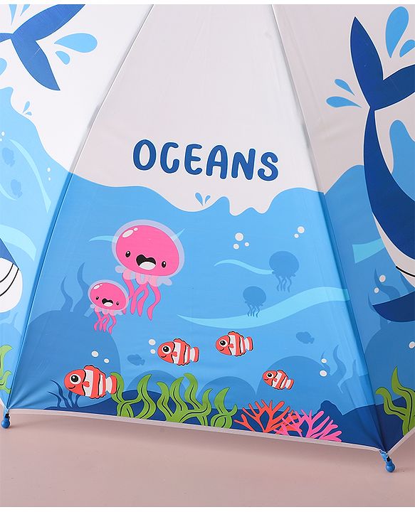 Babyhug Free Size Umbrella with Whale Print - Dark Blue