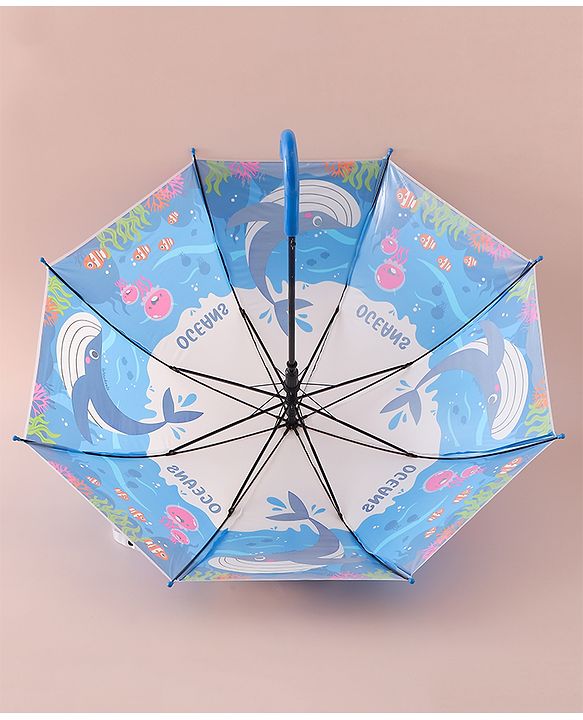 Babyhug Free Size Umbrella with Whale Print - Dark Blue