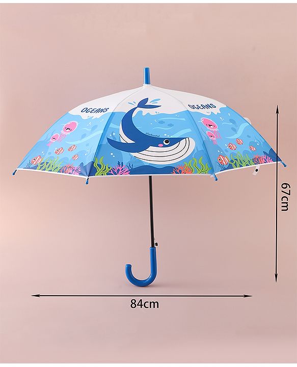 Babyhug Free Size Umbrella with Whale Print - Dark Blue