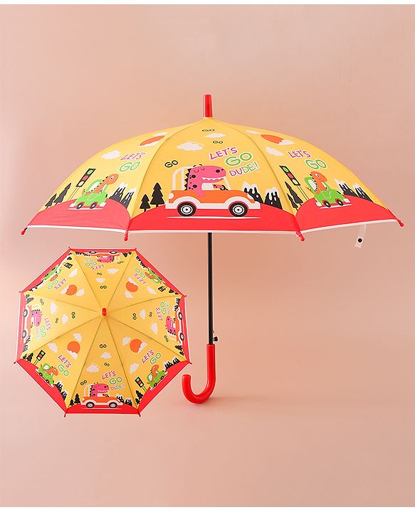 Babyhug Free Size Umbrella with Dino Print - Yellow