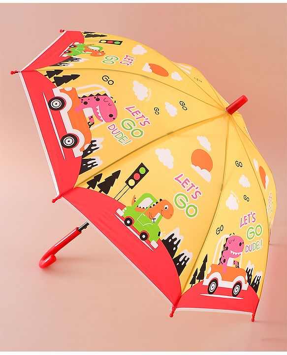 Babyhug Free Size Umbrella with Dino Print - Yellow