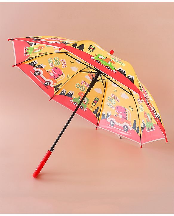 Babyhug Free Size Umbrella with Dino Print - Yellow