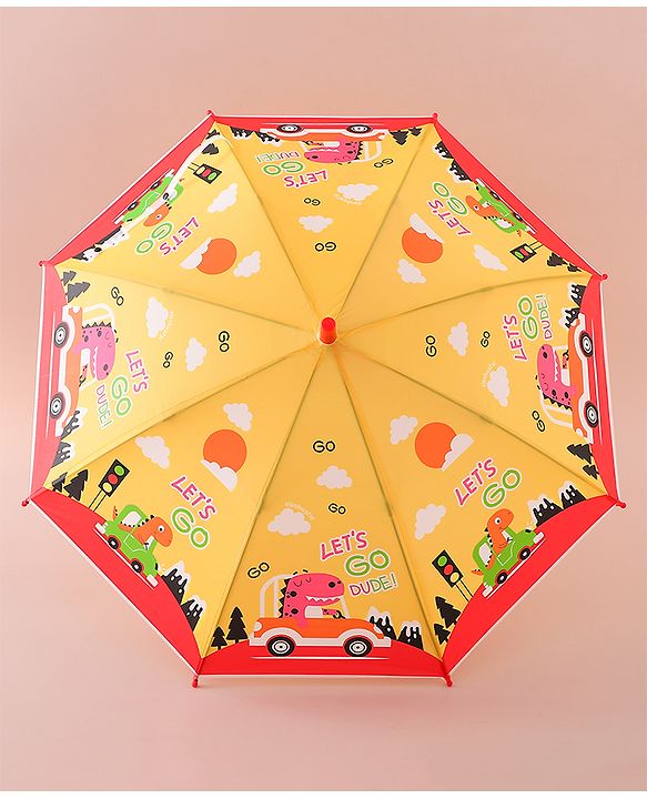Babyhug Free Size Umbrella with Dino Print - Yellow