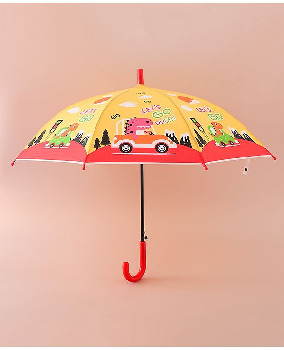 Babyhug Free Size Umbrella with Dino Print - Yellow
