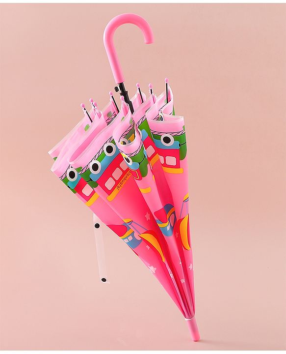 Babyhug Free Size Umbrella with Train Print - Pink