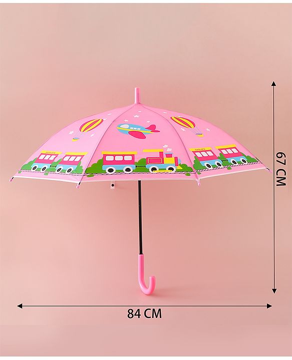 Babyhug Free Size Umbrella with Train Print - Pink