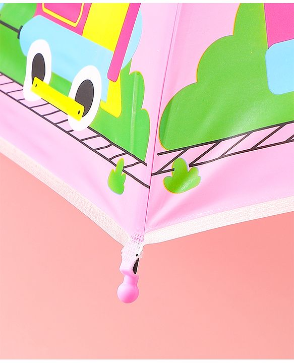 Babyhug Free Size Umbrella with Train Print - Pink
