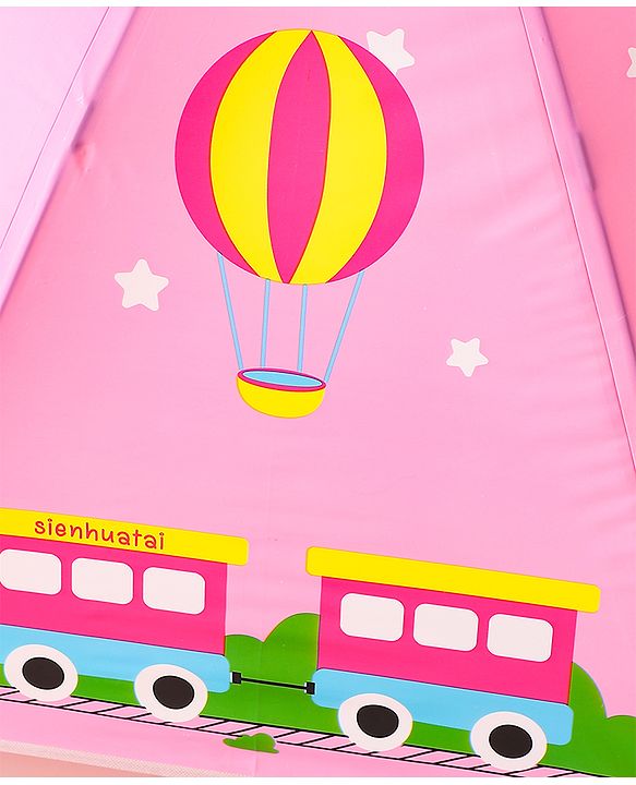 Babyhug Free Size Umbrella with Train Print - Pink