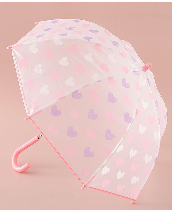 Pine Kids Free Size  Umbrella with Heart Print - Pink