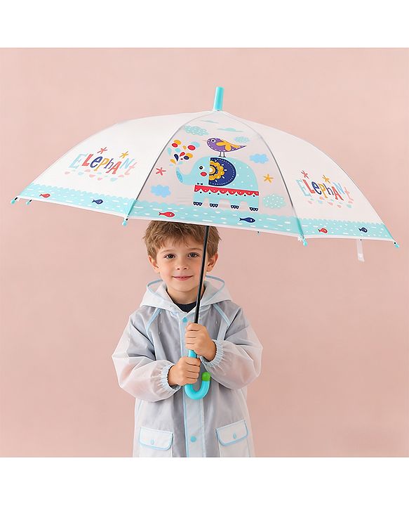 Babyhug Free Size Umbrella with Elephant Print - Blue