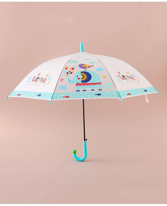 Babyhug Free Size Umbrella with Elephant Print - Blue