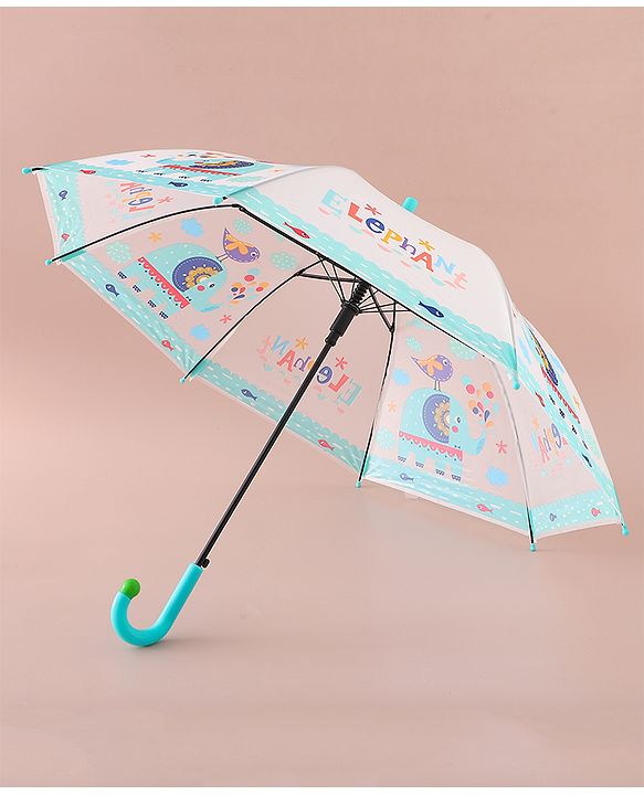 Babyhug Free Size Umbrella with Elephant Print - Blue
