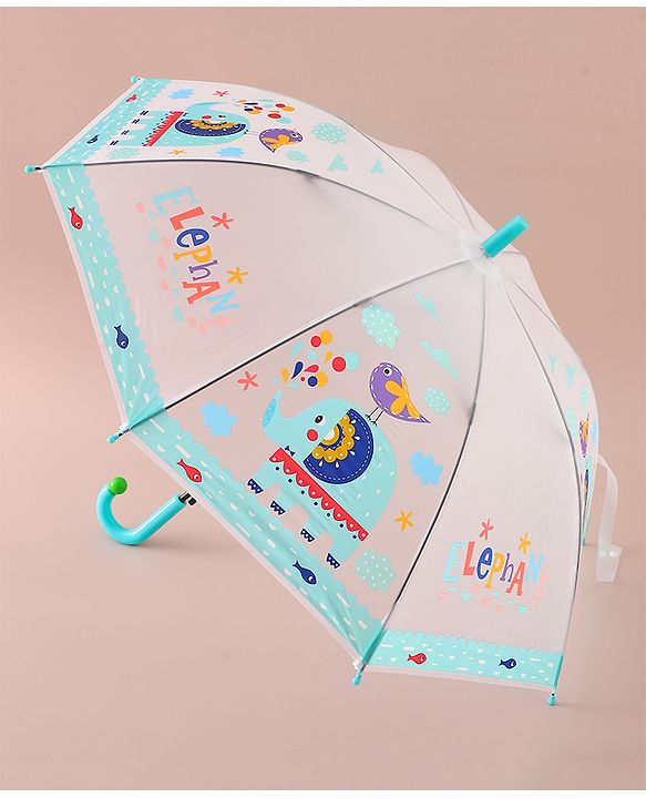 Babyhug Free Size Umbrella with Elephant Print - Blue