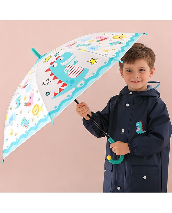 Babyhug Free Size Umbrella with Dinosaur Print - Blue