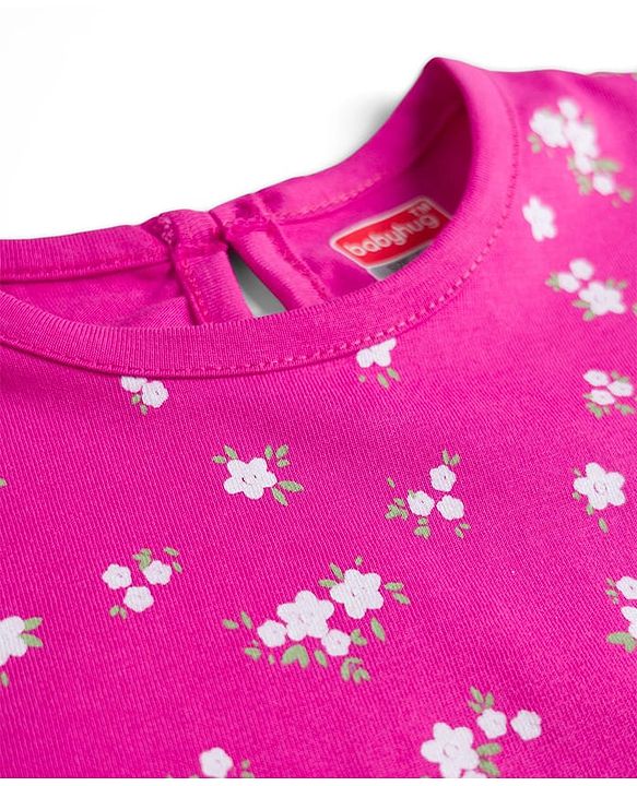 Babyhug Cotton Knit Frill Sleeves Nighty with Floral Print - Purple