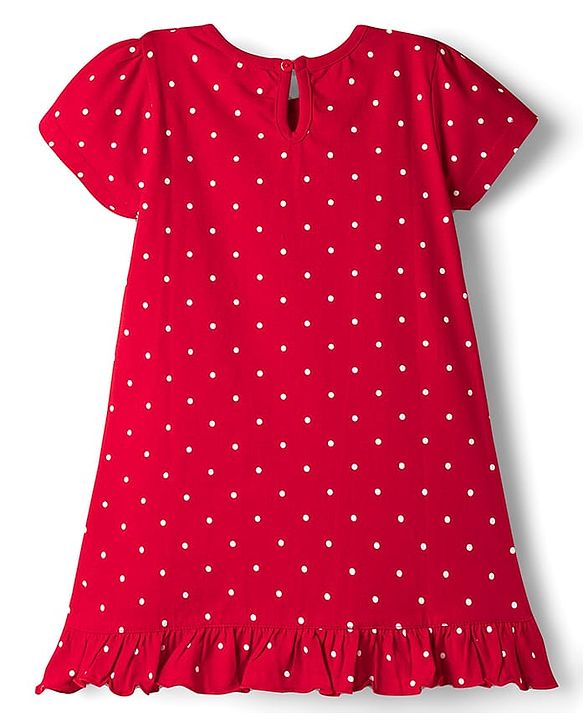 Babyhug Cotton Knit Half Sleeves Nighty With Hot Cocoa Print - Red