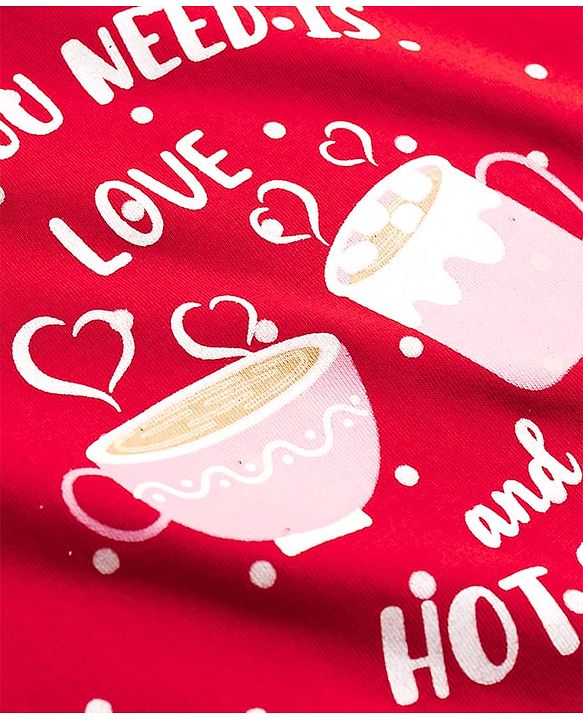 Babyhug Cotton Knit Half Sleeves Nighty With Hot Cocoa Print - Red