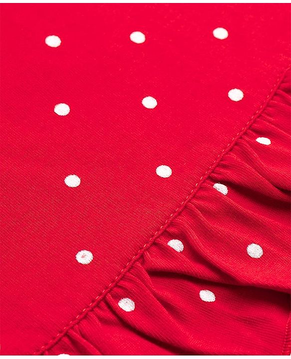 Babyhug Cotton Knit Half Sleeves Nighty With Hot Cocoa Print - Red