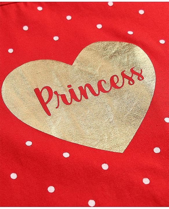 Babyhug Cotton Knit Half Sleeves Polka Dots Printed Nighty - Red