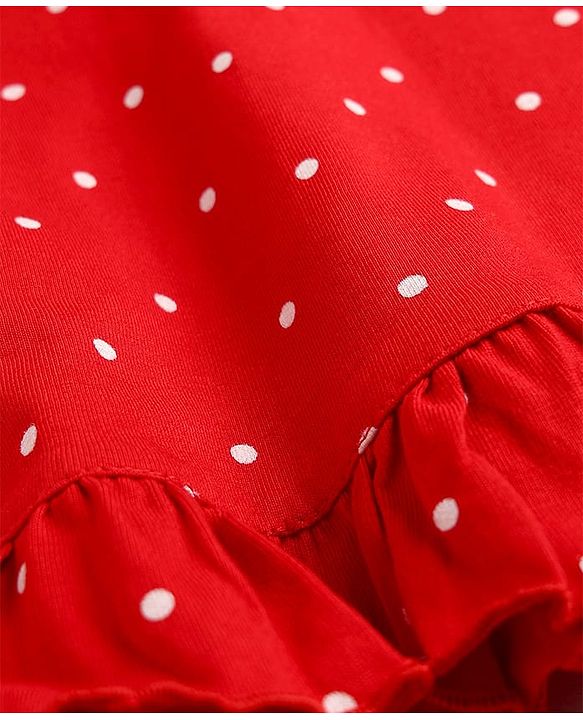 Babyhug Cotton Knit Half Sleeves Polka Dots Printed Nighty - Red