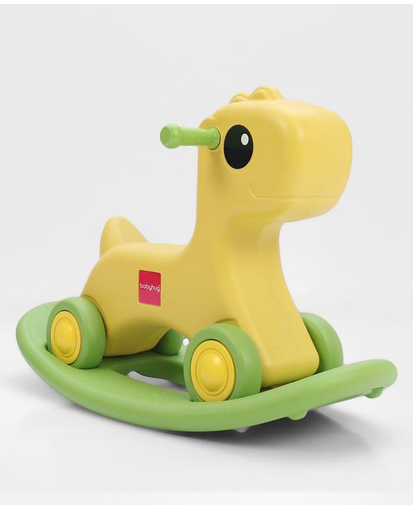 Babyhug 3 in 1 Pony Rocker Combo - Manual Push on Ride On - Yellow & Green| Toy for 1 to 3 Year Kids| Balancing Board| Easy Assemble Indoor & Outdoor Play| BIS Certified| Activity Gifting Option