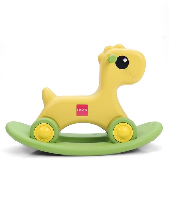 Babyhug 3 in 1 Pony Rocker Combo - Manual Push on Ride On - Yellow & Green| Toy for 1 to 3 Year Kids| Balancing Board| Easy Assemble Indoor & Outdoor Play| BIS Certified| Activity Gifting Option