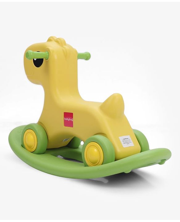 Babyhug 3 in 1 Pony Rocker Combo - Manual Push on Ride On - Yellow & Green| Toy for 1 to 3 Year Kids| Balancing Board| Easy Assemble Indoor & Outdoor Play| BIS Certified| Activity Gifting Option