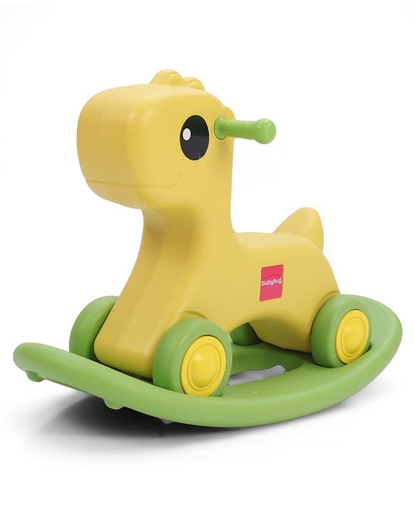 Babyhug 3 in 1 Pony Rocker Combo - Manual Push on Ride On - Yellow & Green| Toy for 1 to 3 Year Kids| Balancing Board| Easy Assemble Indoor & Outdoor Play| BIS Certified| Activity Gifting Option