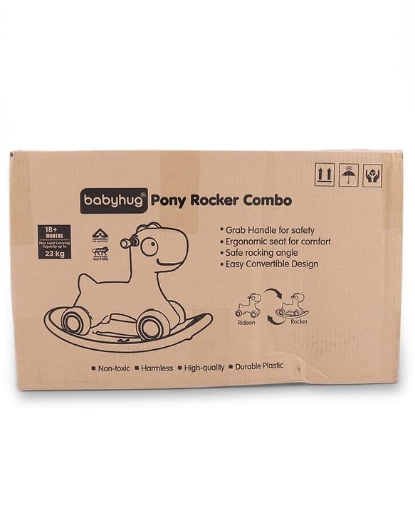 Babyhug 3 in 1 Pony Rocker Combo - Manual Push on Ride On - Yellow & Green| Toy for 1 to 3 Year Kids| Balancing Board| Easy Assemble Indoor & Outdoor Play| BIS Certified| Activity Gifting Option