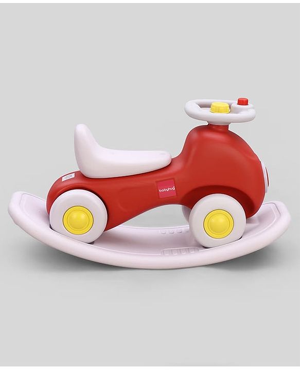 Babyhug 3 in 1 Car Rocker Combo - Push on Ride On - Red & Purple| Toy for 1-3 Years Kid| Balancing Board| Easy Assembly| Indoor & Outdoor Play| BIS Certified| Activity Gifting| Chu-chu Horn