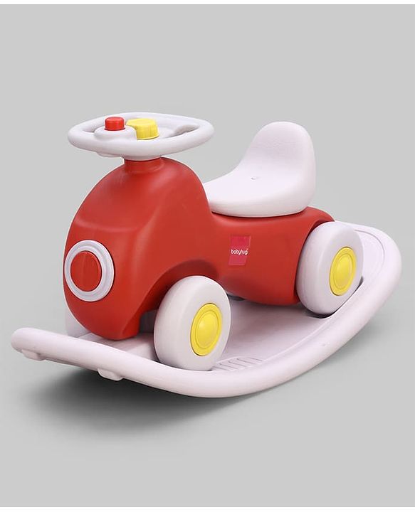 Babyhug 3 in 1 Car Rocker Combo - Push on Ride On - Red & Purple| Toy for 1-3 Years Kid| Balancing Board| Easy Assembly| Indoor & Outdoor Play| BIS Certified| Activity Gifting| Chu-chu Horn