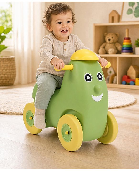 Babyhug Humpty Dumpty Manul Push Ride-On - Yellow & Green| Toy for 1 to 3 Year Kids| Foot-to-Floor Operation| Indoor & Outdoor Play| BIS Certified| Activity Gifting Option