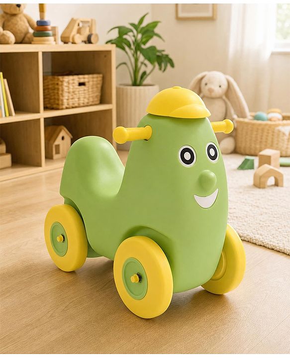 Babyhug Humpty Dumpty Manul Push Ride-On - Yellow & Green| Toy for 1 to 3 Year Kids| Foot-to-Floor Operation| Indoor & Outdoor Play| BIS Certified| Activity Gifting Option
