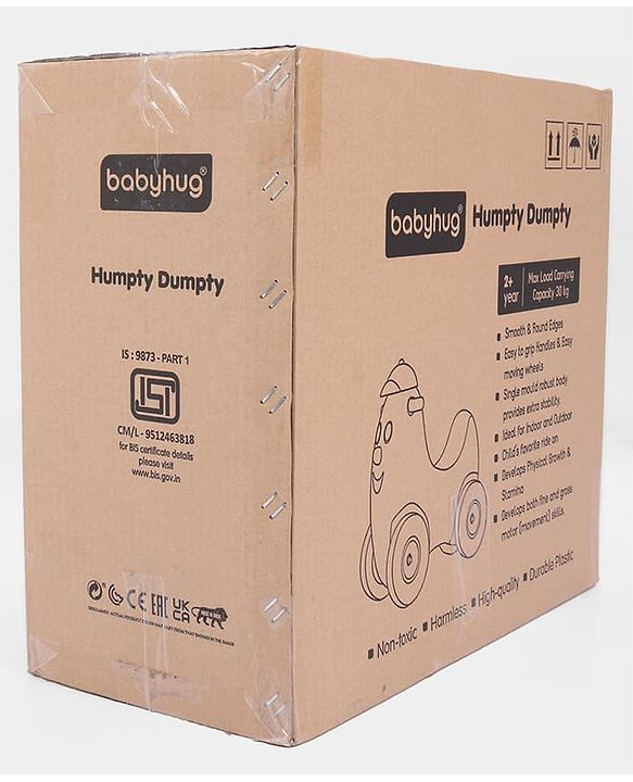 Babyhug Humpty Dumpty Manul Push Ride-On - Yellow & Green| Toy for 1 to 3 Year Kids| Foot-to-Floor Operation| Indoor & Outdoor Play| BIS Certified| Activity Gifting Option