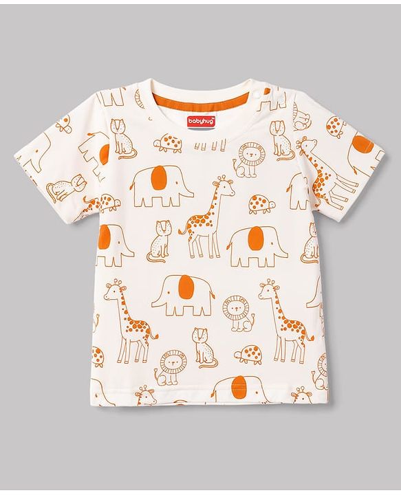 Babyhug 100% Cotton Knit T-Shirts with Graphics Multi Color 6-9 Months Pack of 3