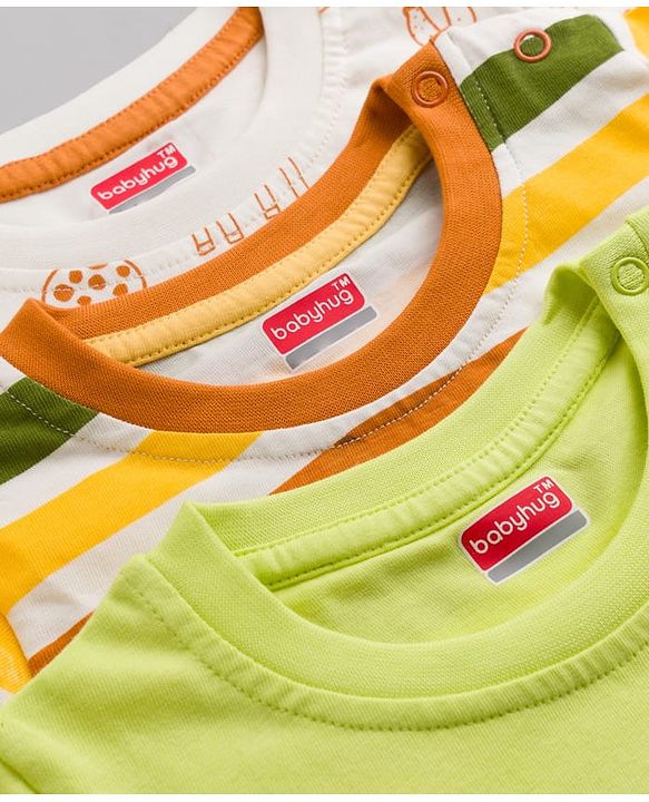 Babyhug 100% Cotton Knit T-Shirts with Graphics Multi Color 6-9 Months Pack of 3