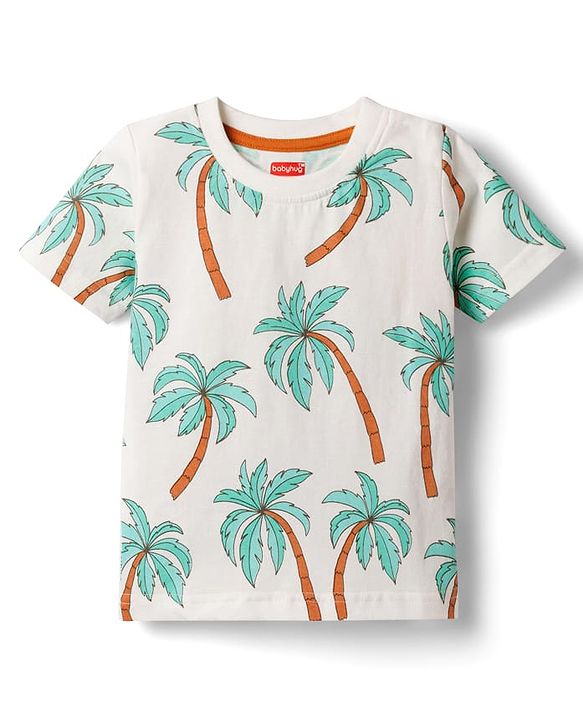 Babyhug Cotton Knit Half Sleeves Striped T-Shirts with Coconut Tree Print Pack of 3 - Multicolor