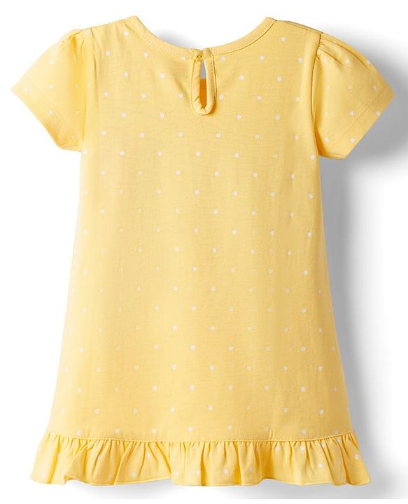 Babyhug Cotton Knit Polka Dots & Floral Printed Nighty - Yellow