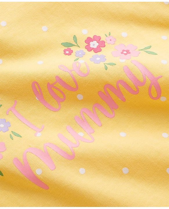 Babyhug Cotton Knit Polka Dots & Floral Printed Nighty - Yellow