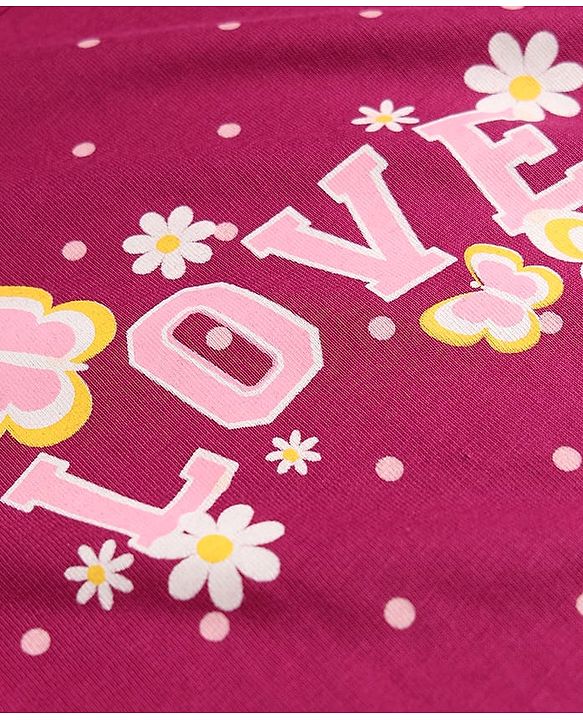 Babyhug Cotton Knit Half Sleeves Nighty With Polka Dots Print & Text Print - Purple