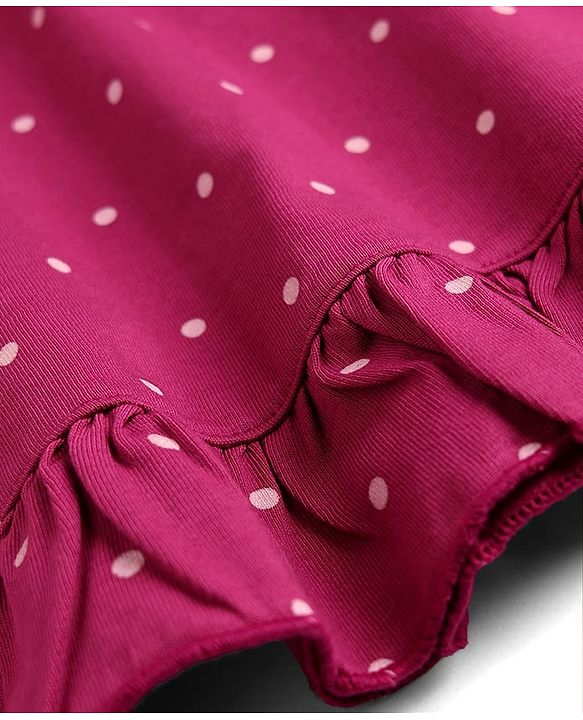 Babyhug Cotton Knit Half Sleeves Nighty With Polka Dots Print & Text Print - Purple