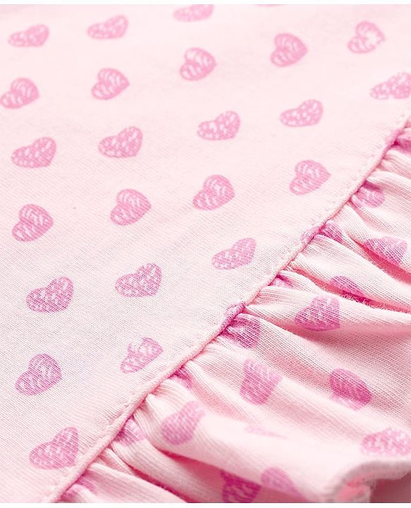Babyhug Cotton Knit Half Sleeves Nighty With Heart Print - Pink