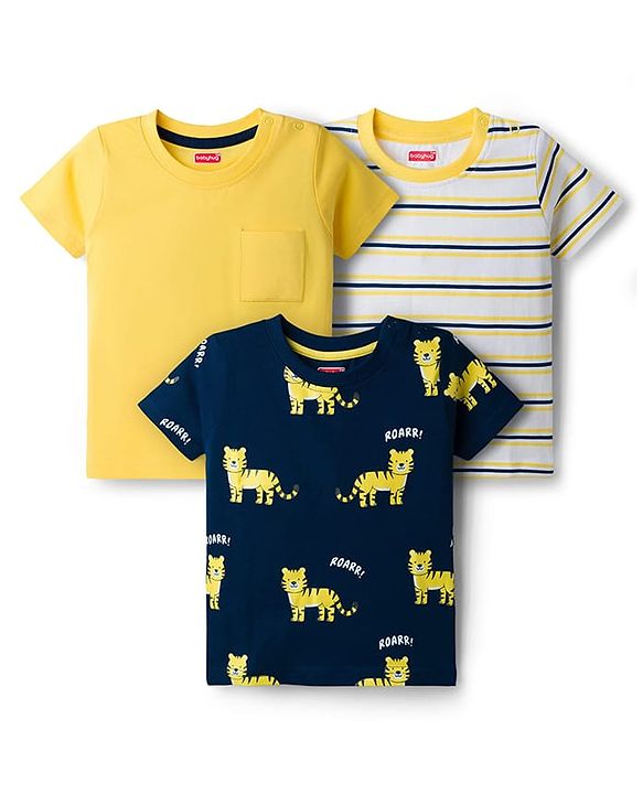 Babyhug Cotton Knit T-Shirts with Graphics Pack of 3 Multi Color 6-9 Months