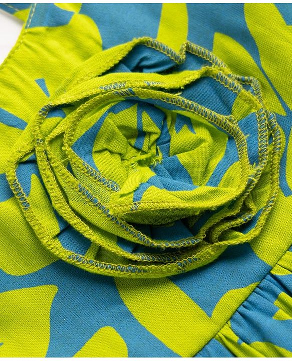 Babyhug Cotton Woven Sleeveless Fit & Flared Frock Floral Print with Applique   - Green